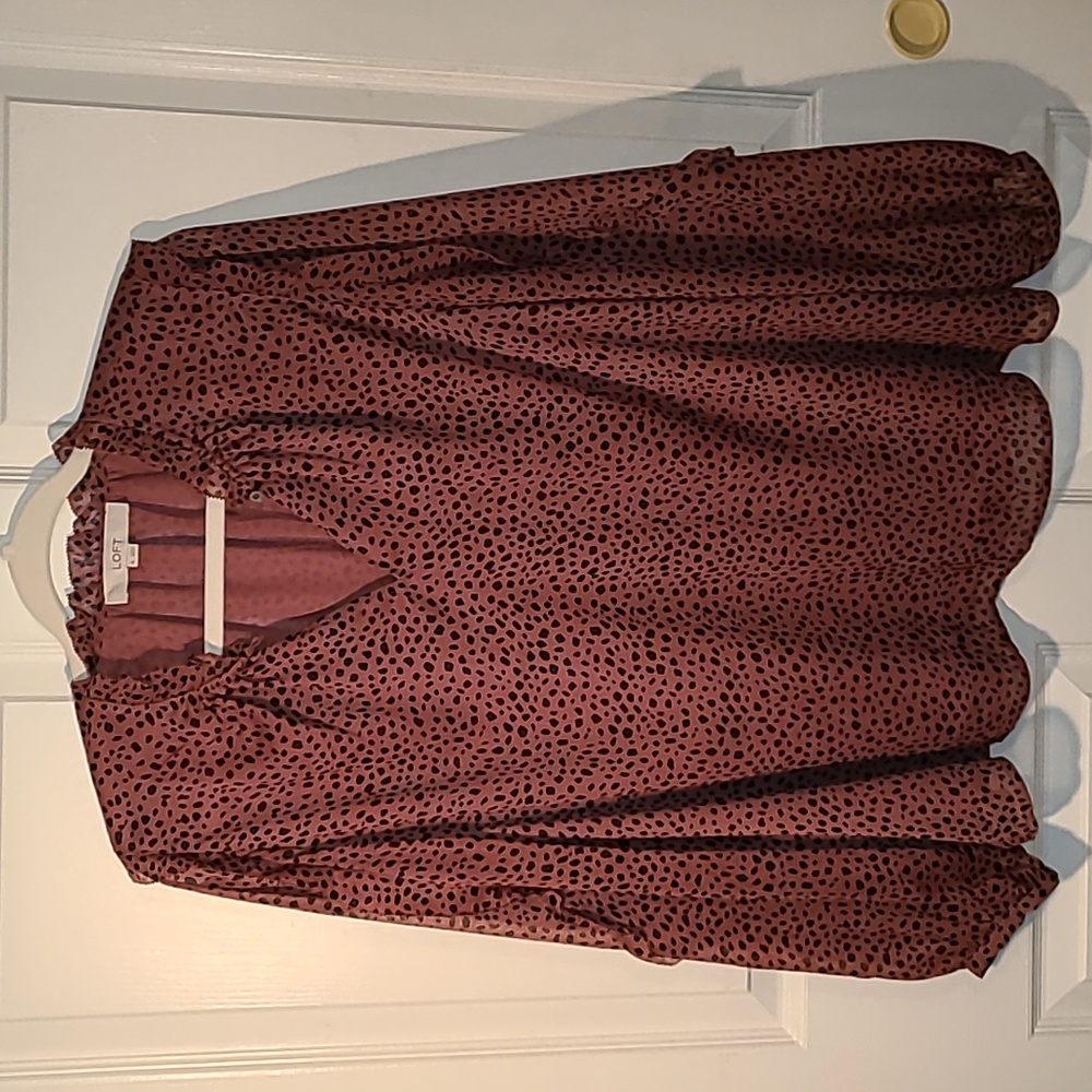 LOFT v-neck, long sleeve, leopard print peasant blouse.